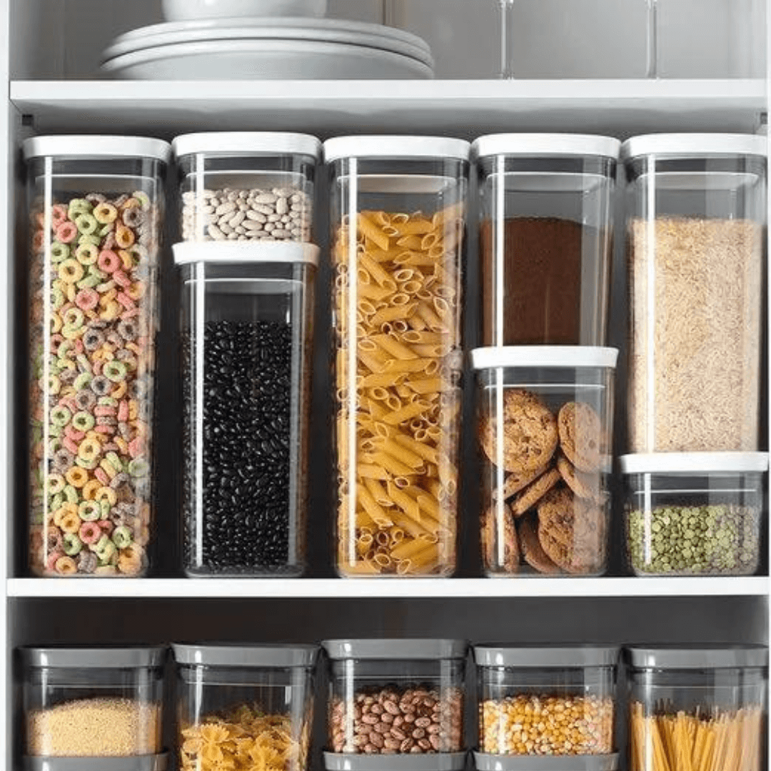 Pote Porta Mantimento Organizador Quadrado com Tampa Hermética Natural com Branco Block 450ml