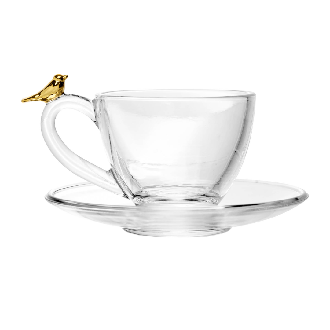 Jogo de 4 Xícaras de Chá com Pires Golden Bird - 180ml