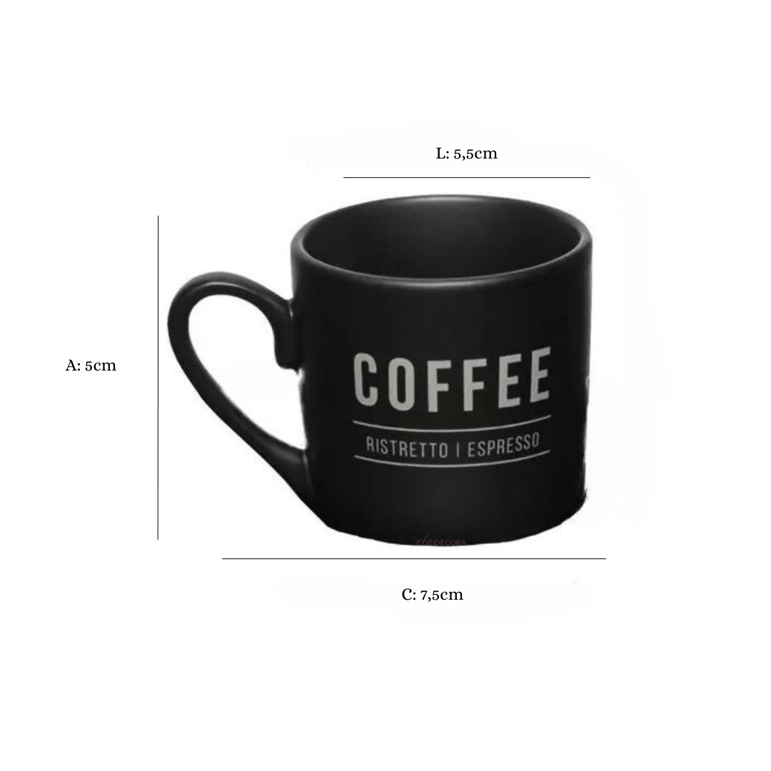 Jogo Xicara de Café com Pires Manhattan Preta 80ml 6 Peças