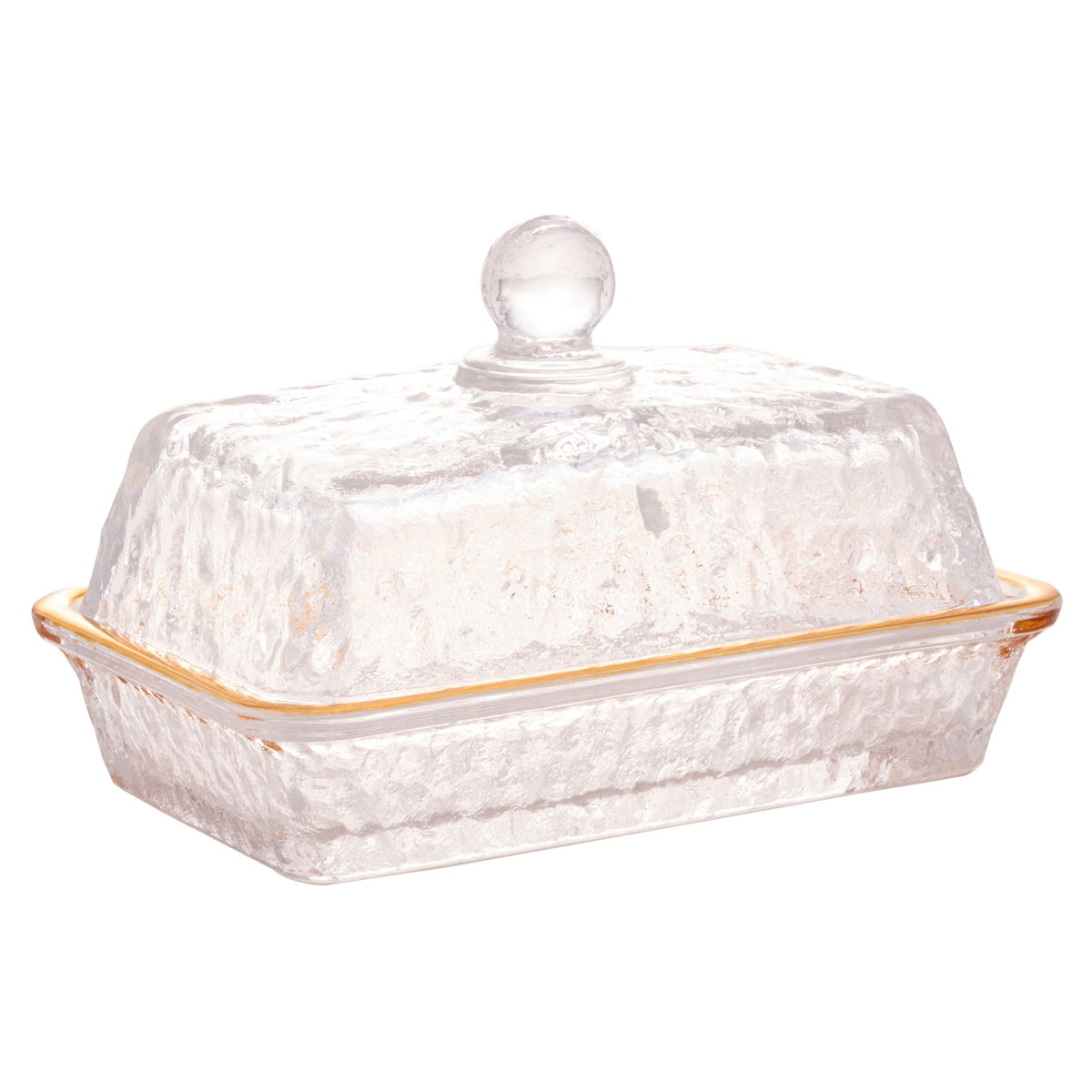 Manteigueira Petra Cristal Ecológico e Fio de Ouro com Tampa 17cm