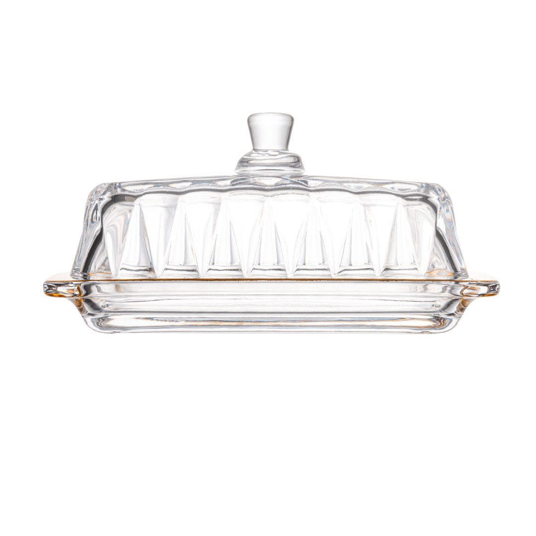Manteigueira Radial em Cristal com Tampa Fio de Ouro 18cm