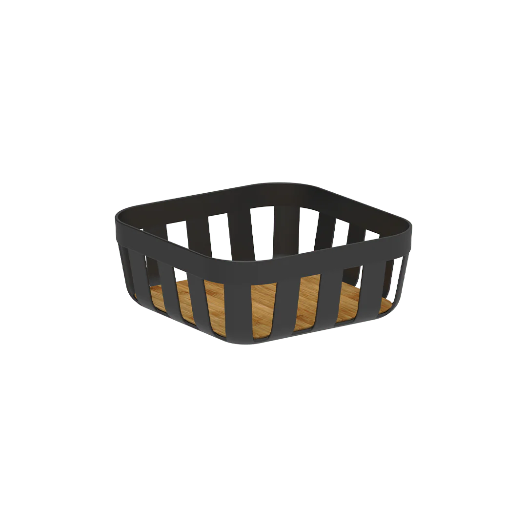 Cesto de Pão Lume Plástico e Bambu Preto 24cm