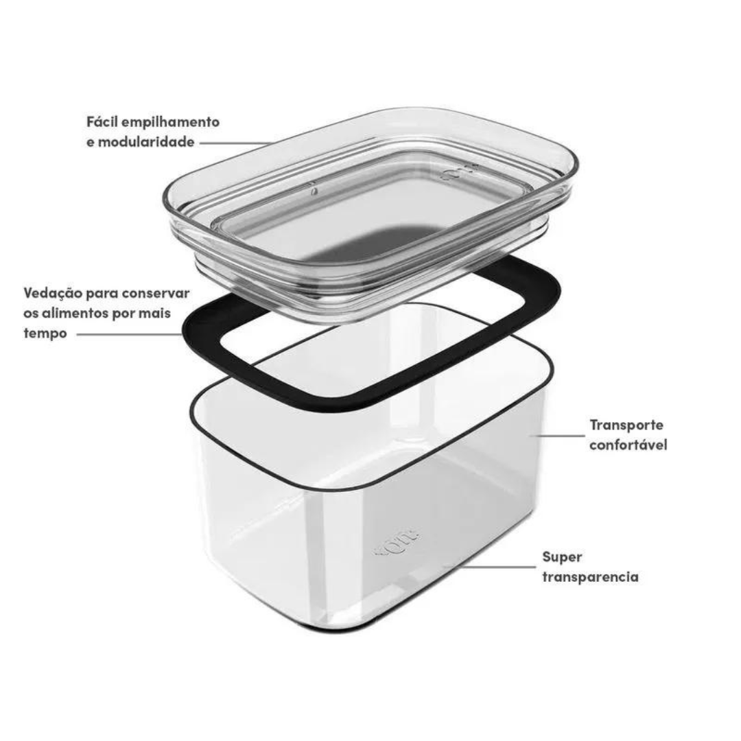 Pote Porta Mantimento Organizador Retangular com Tampa Hermética Natural Block 650ml