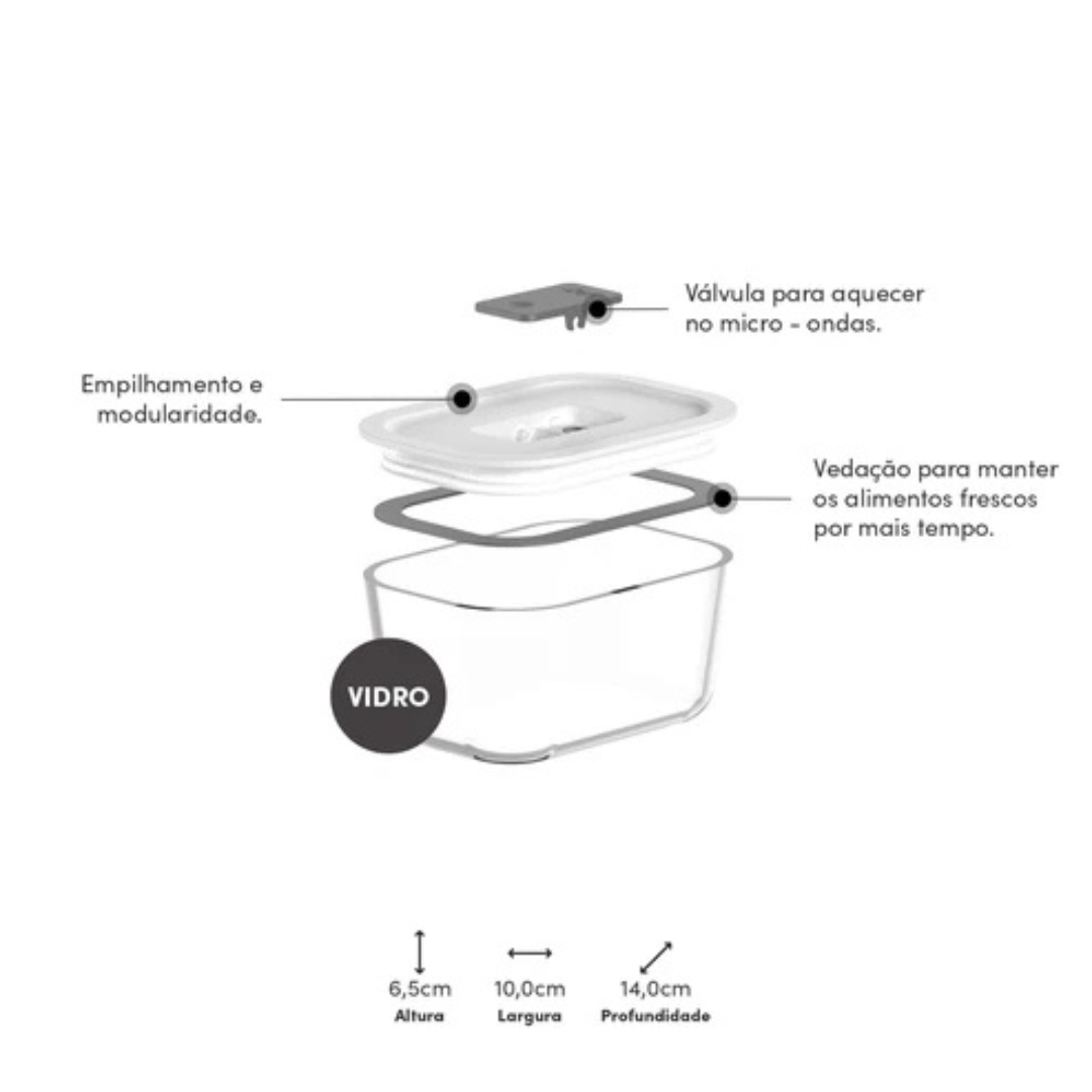 Pote de Vidro Hermético Tampa Branca Fresh Lock 1,2L