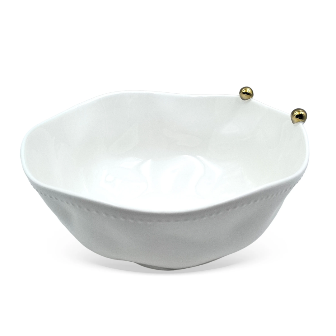 Saladeira Branca com Esferas em Porcelana Dourada 24,5CM