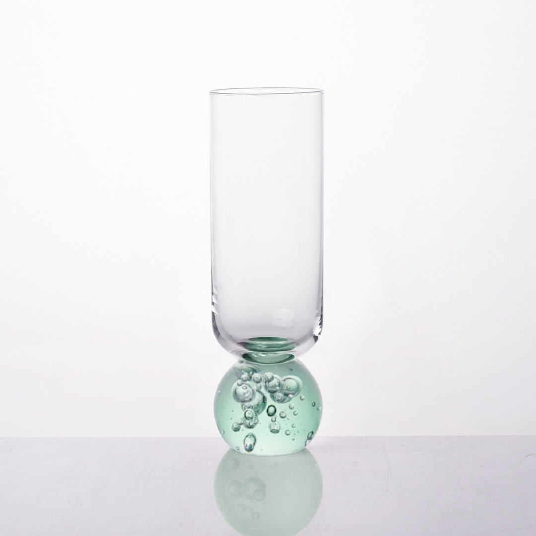 Taça Copo para Champanhe Vidro com Base Esfera Transparente e Verde 250ml