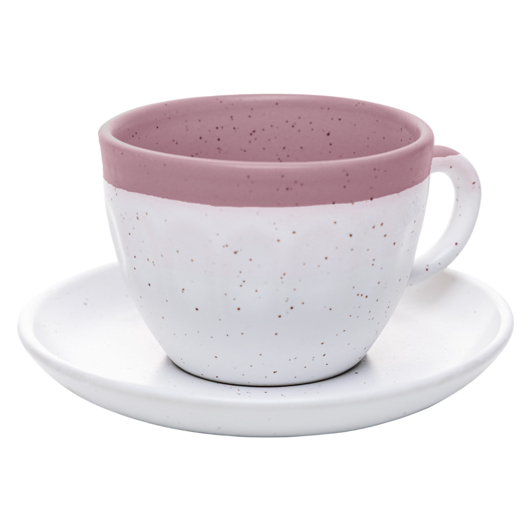 Jogo 4 Xícaras de Chá com Píres Cerâmica Ombre Rosa 210ml