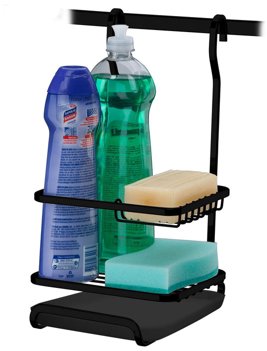 Suporte Porta Sabão, Detergente E Esponja Para Barra Preto Fosco Linha Black