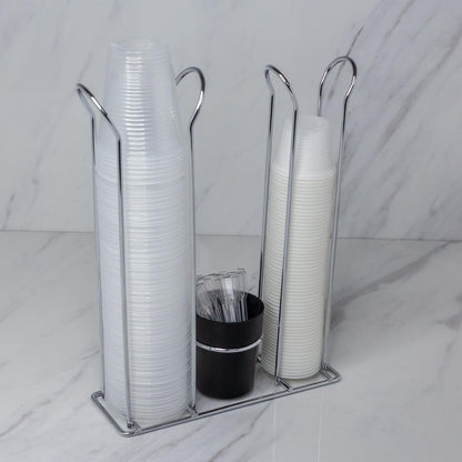 Organizador Copos Descartaveis 50/80ml, 200ml e Mexedor Preto e Cromado