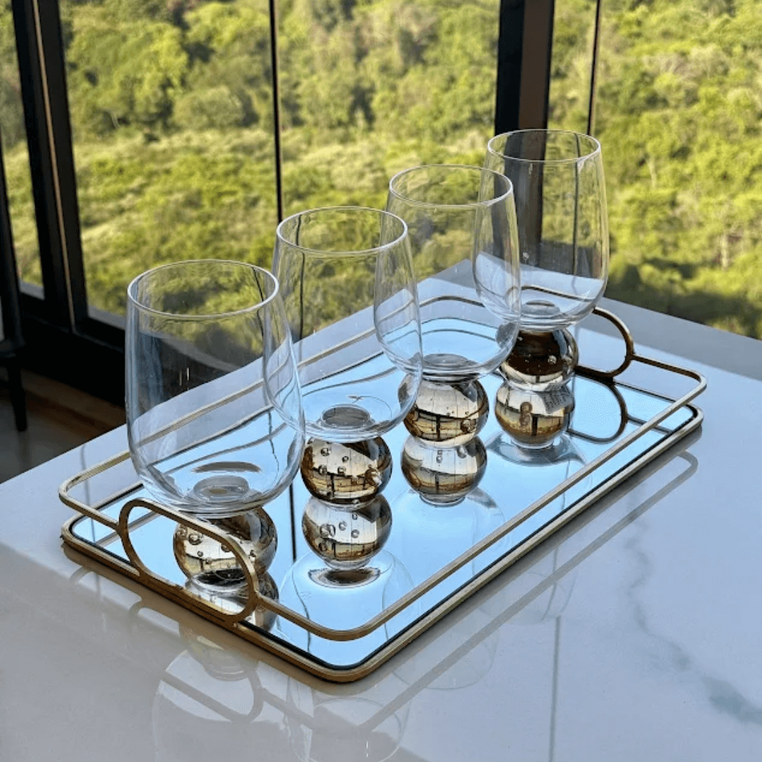 Taça Copo para Vinho Vidro com Base Esfera Transparente e Âmbar 540ml