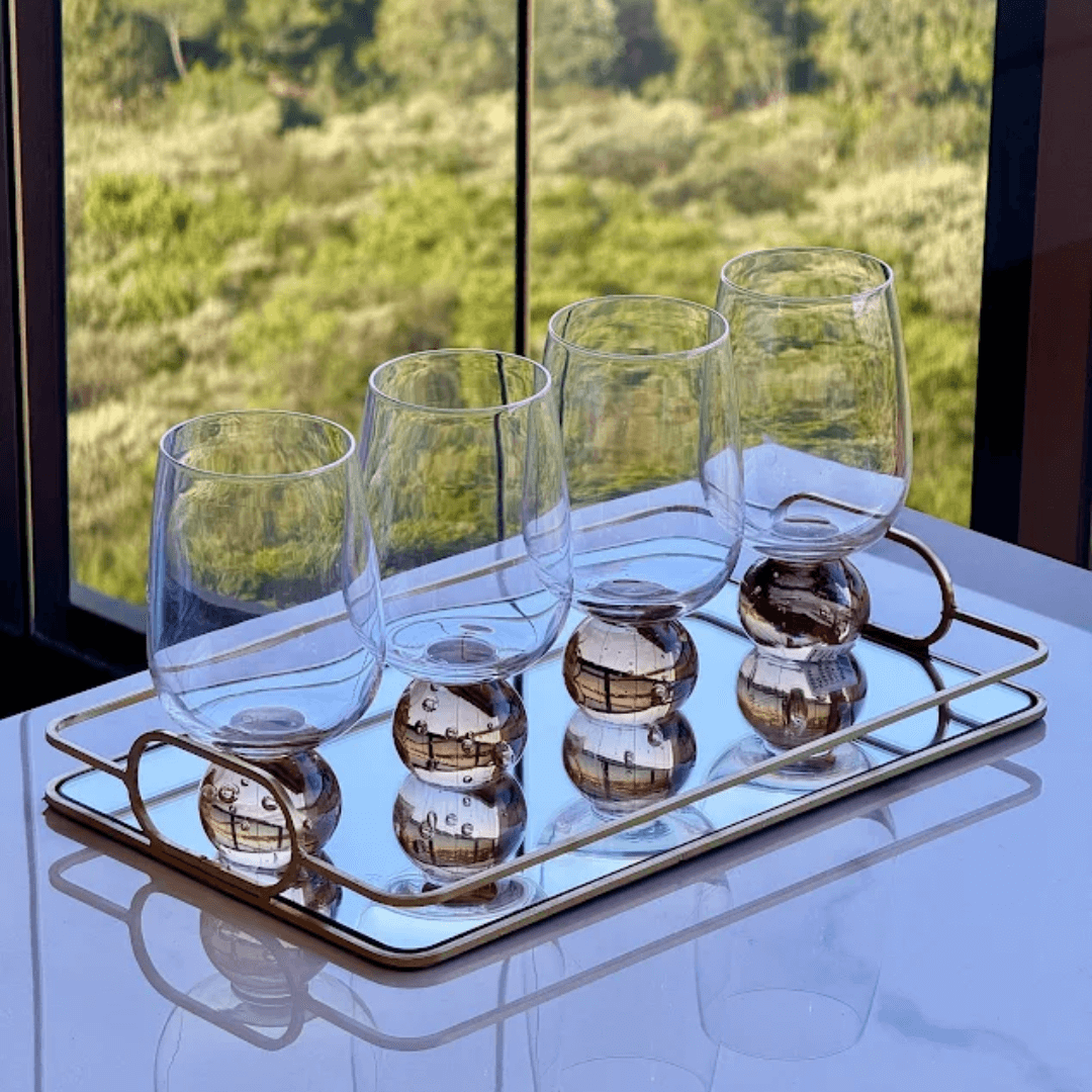 Taça Copo para Vinho Vidro com Base Esfera Transparente e Âmbar 540ml