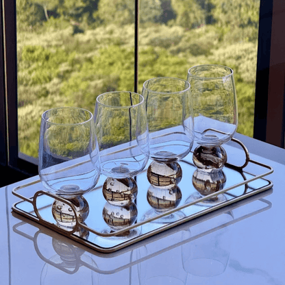 Taça Copo para Vinho Vidro com Base Esfera Transparente e Âmbar 540ml