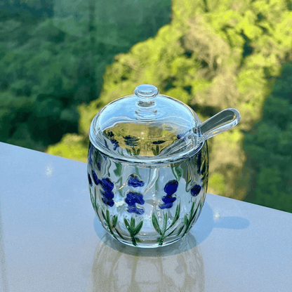 Açucareiro de Cristal com Colher e Tampa Lavanda 8,5cm