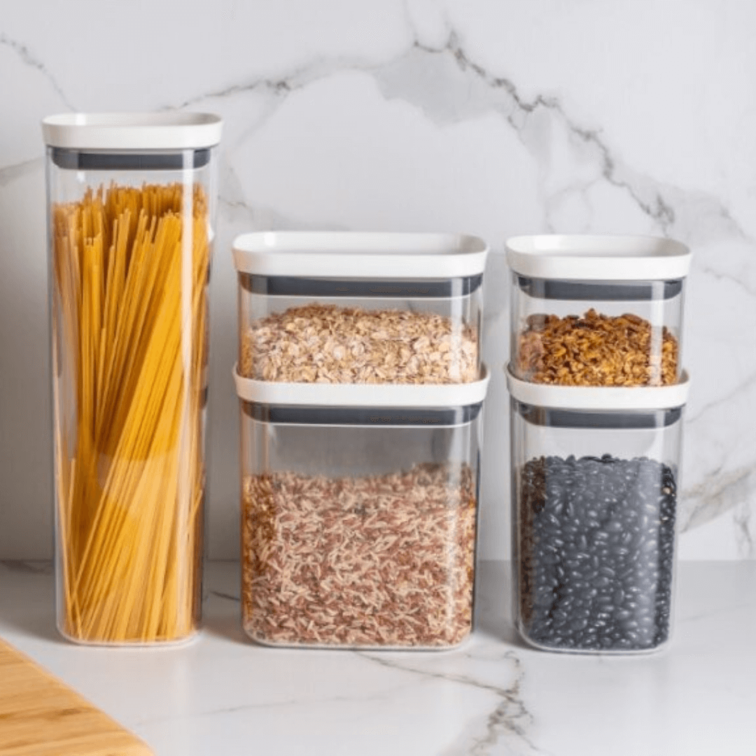 Pote Porta Mantimento Organizador Retangular com Tampa Hermética Natural com Branco Fechado Block  650ml