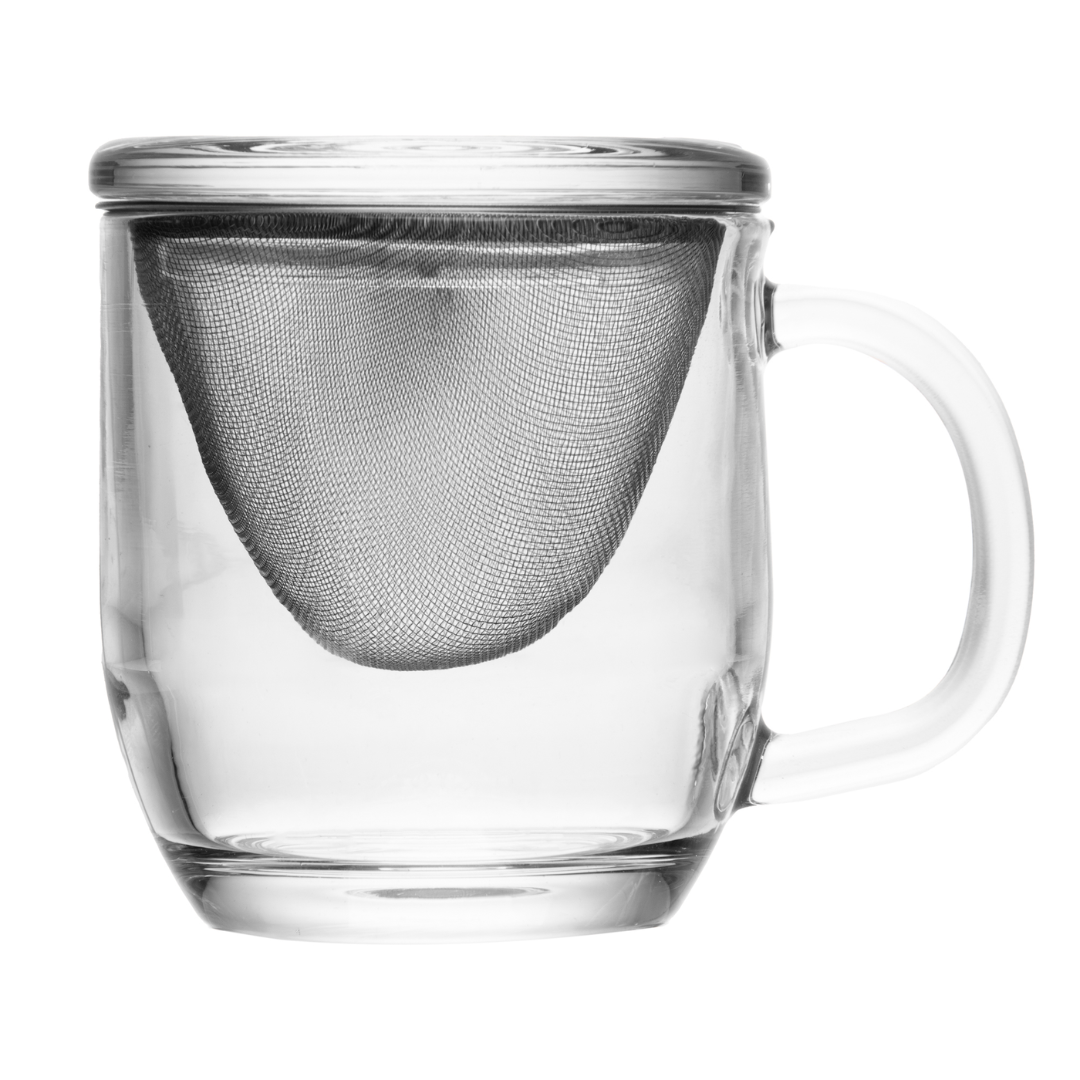 Caneca de Vidro com Difusor e Tampa 330ml