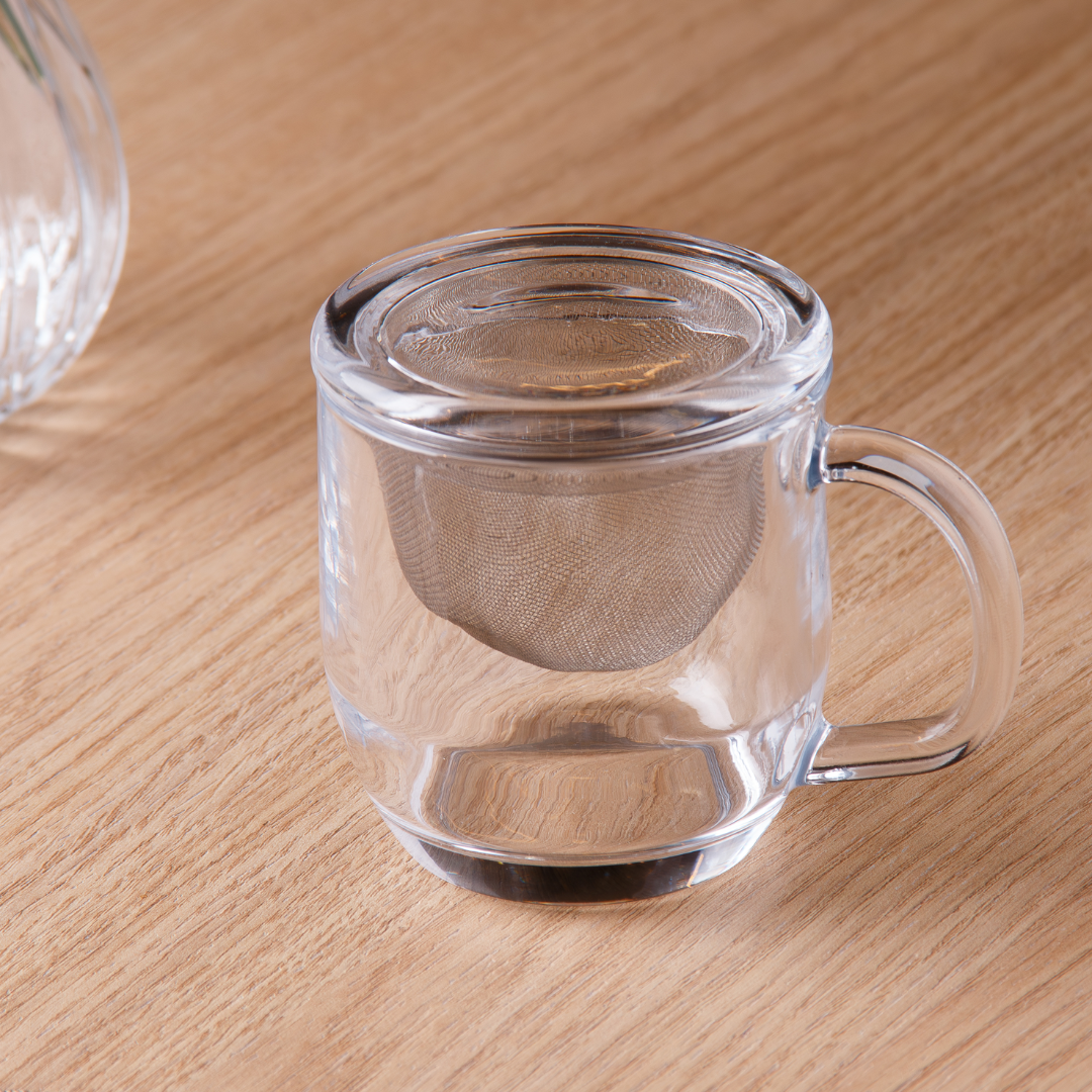 Caneca de Vidro com Difusor e Tampa 330ml