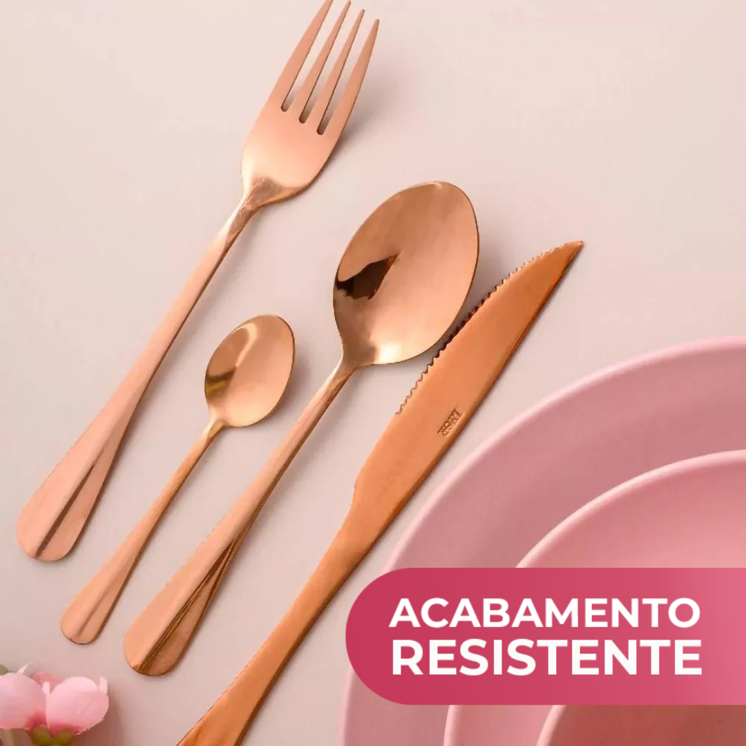 Faqueiro 24 Peças de Aço Inox Positano Rose Gold