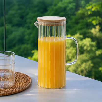Jarra de Vidro com Tampa em Bambu 1,1L