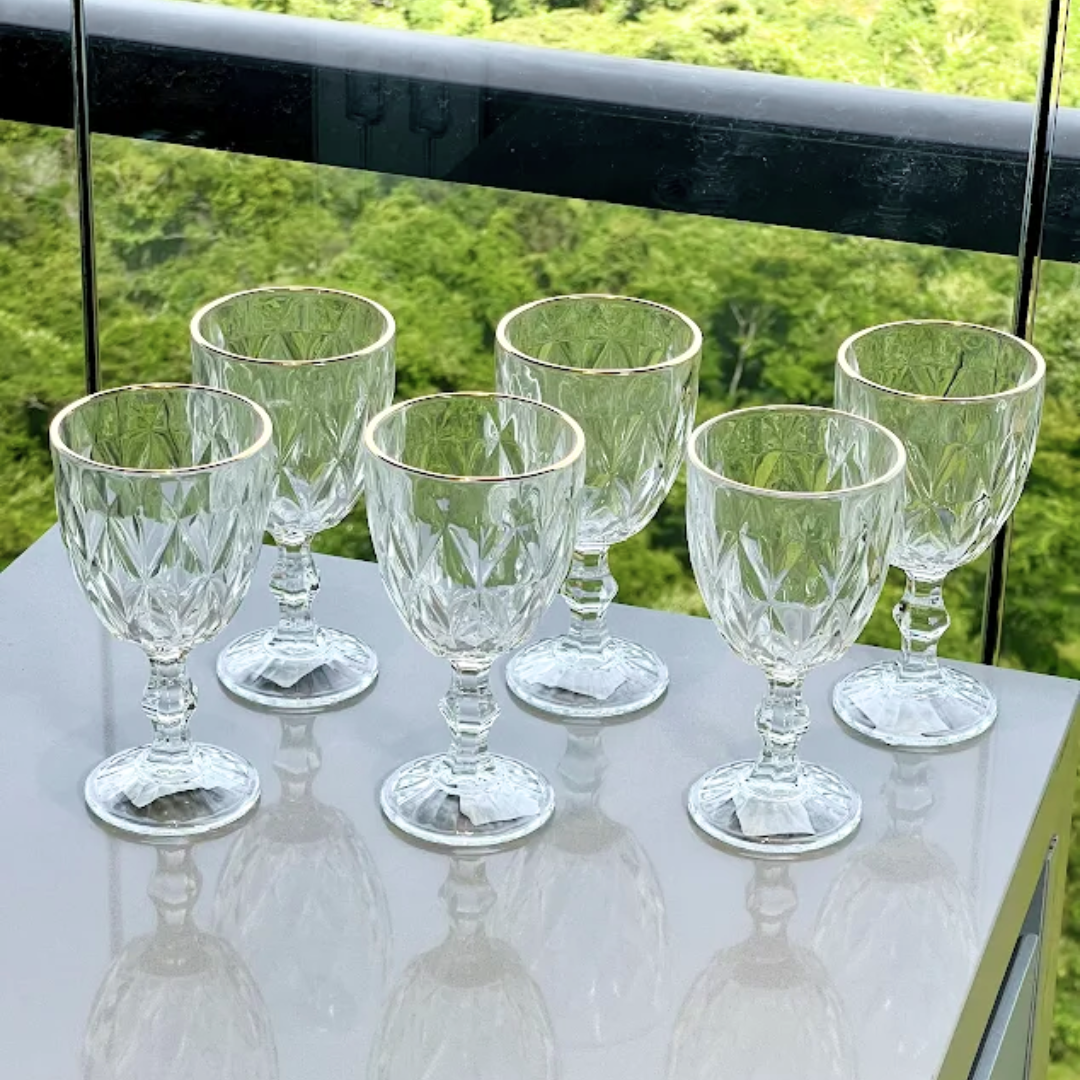 Jogo 6 Taças de Vidro com Borda Dourada Fio de Ouro 300ml