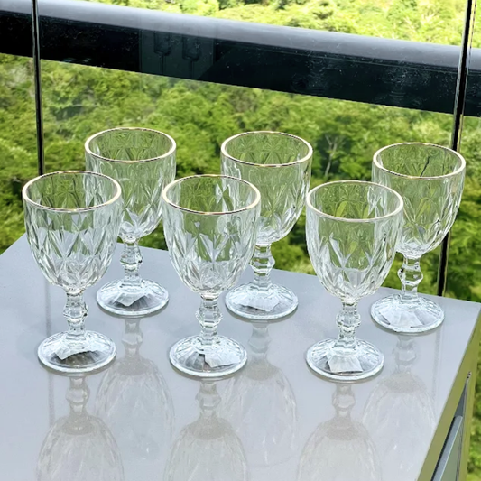 Jogo 6 Taças de Vidro com Borda Dourada Fio de Ouro 300ml