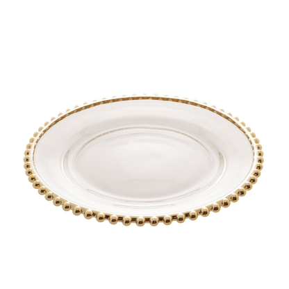 Prato Sobremesa Cristal com Borda Bolinha Dourada Pearl - 20 cm
