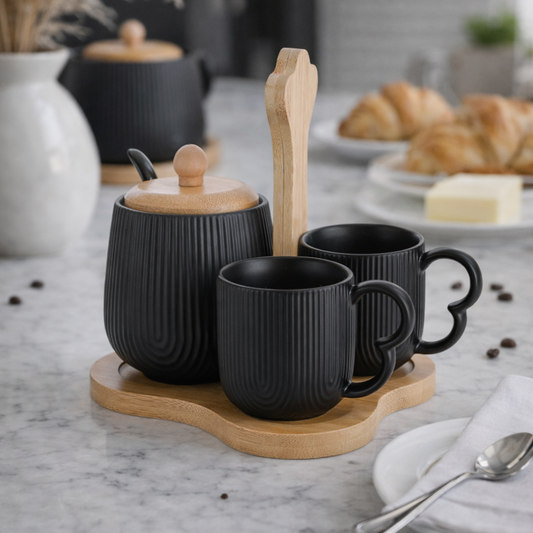 Conjunto Suporte, Xícara e Açucareiro Oasis Preto 4 Peças