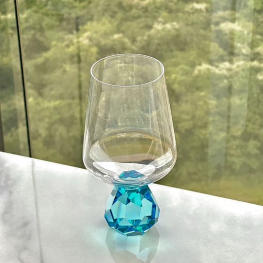 Taça de Vidro para Vinho com Base Diamante Azul 500ml