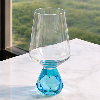 Taça de Vidro para Vinho com Base Diamante Azul 500ml