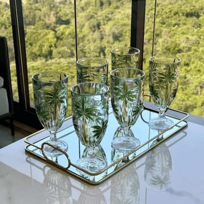 Taça Cristal De Chumbo Palm Tree Handpaint 450ml