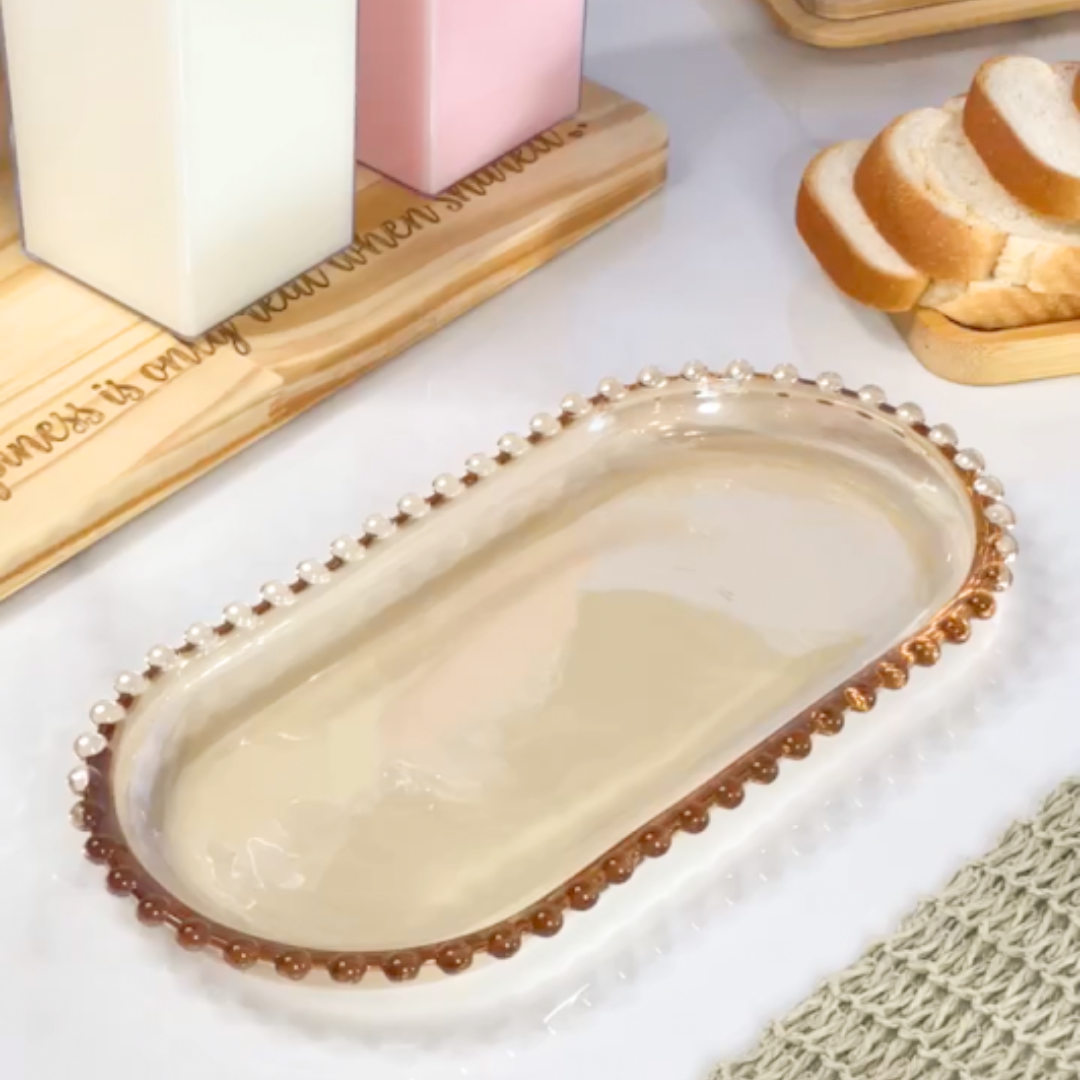 Travessa de Cristal Oval Pearl Âmbar - 30 cm