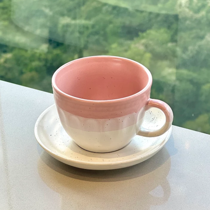 Jogo 4 Xícaras de Chá com Píres Cerâmica Ombre Rosa 210ml