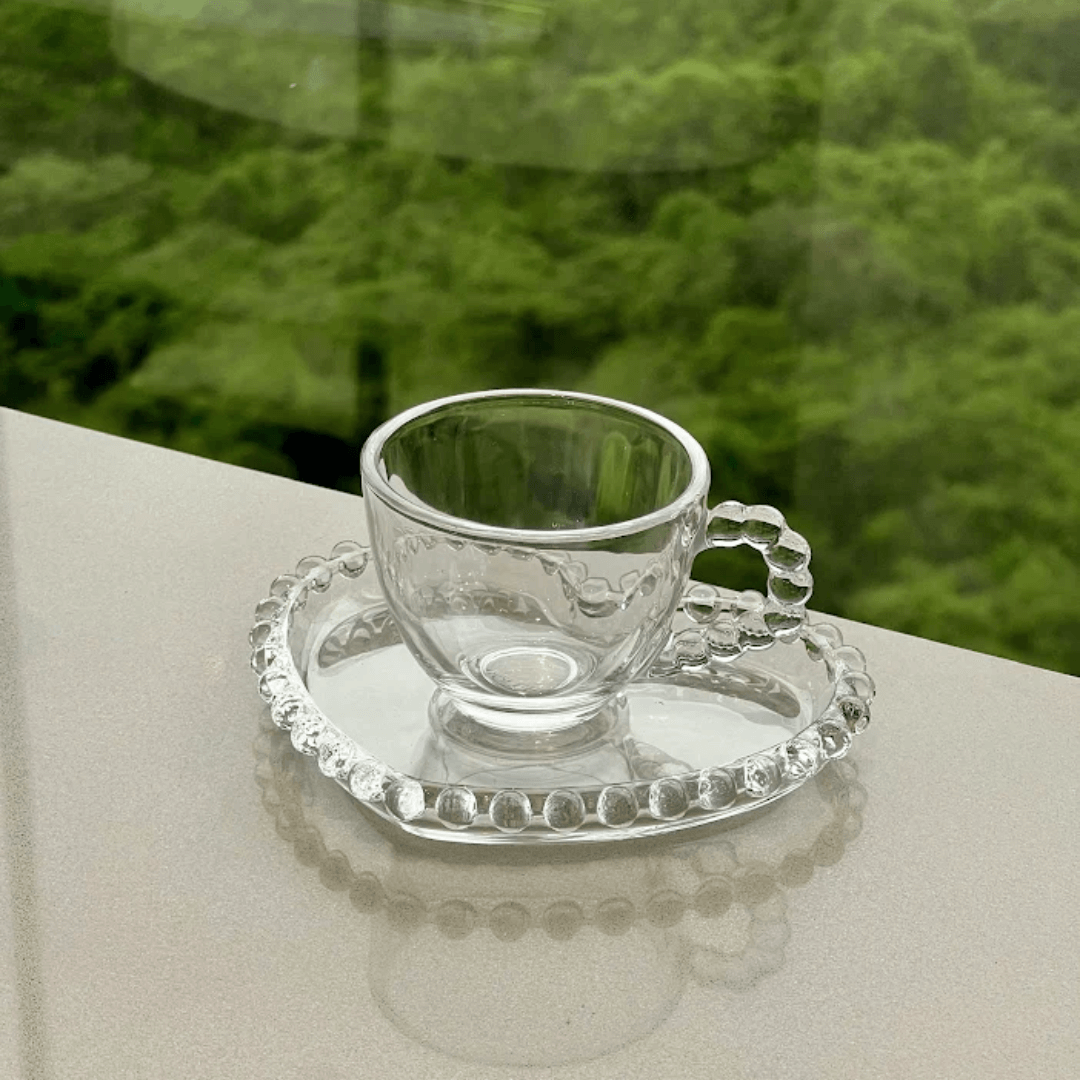 Jogo de Xícaras de Café Cristal Com Pires Coração Pearl 4 Peças - 85ml