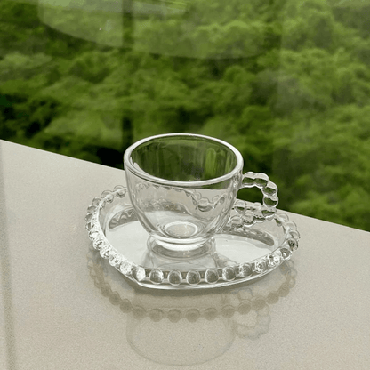 Jogo de Xícaras de Café Cristal Com Pires Coração Pearl 4 Peças - 85ml