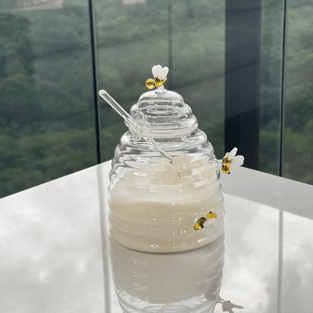 Açucareiro de Vidro com Colher e Tampa Lovely Bee Abelha 470ml