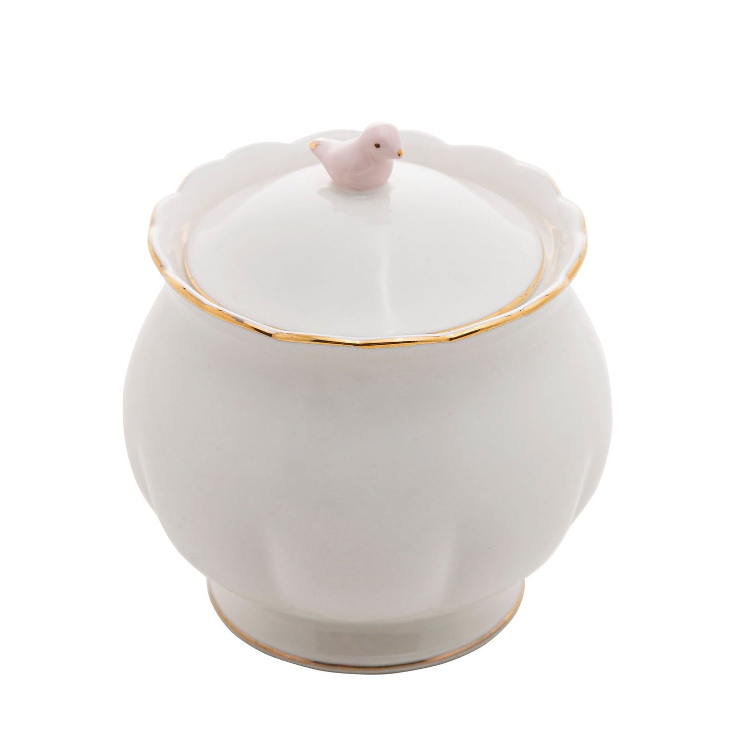 Açucareiro em Porcelana Luxo Birds Rosa Branco 300ml