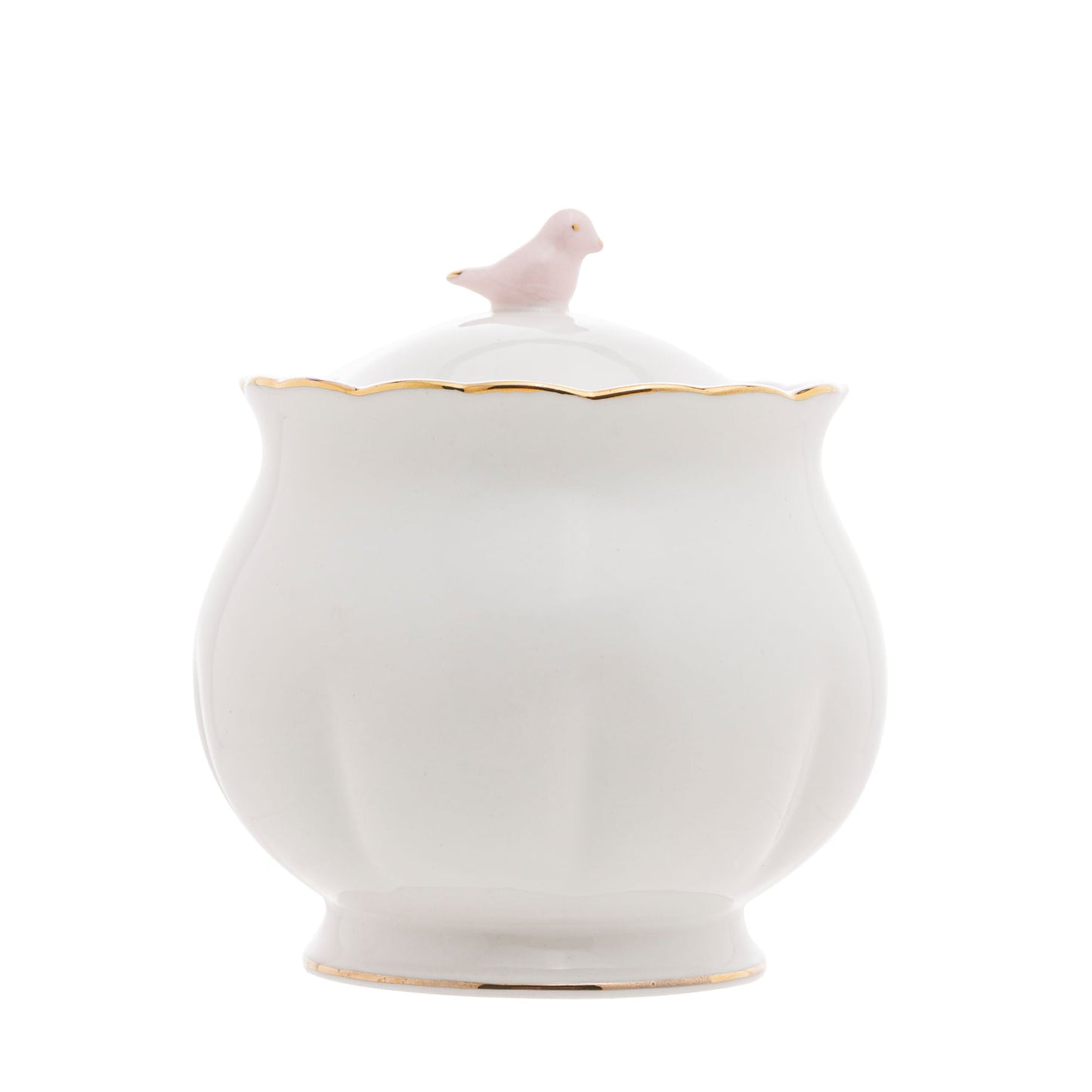 Açucareiro em Porcelana Luxo Birds Rosa Branco 300ml