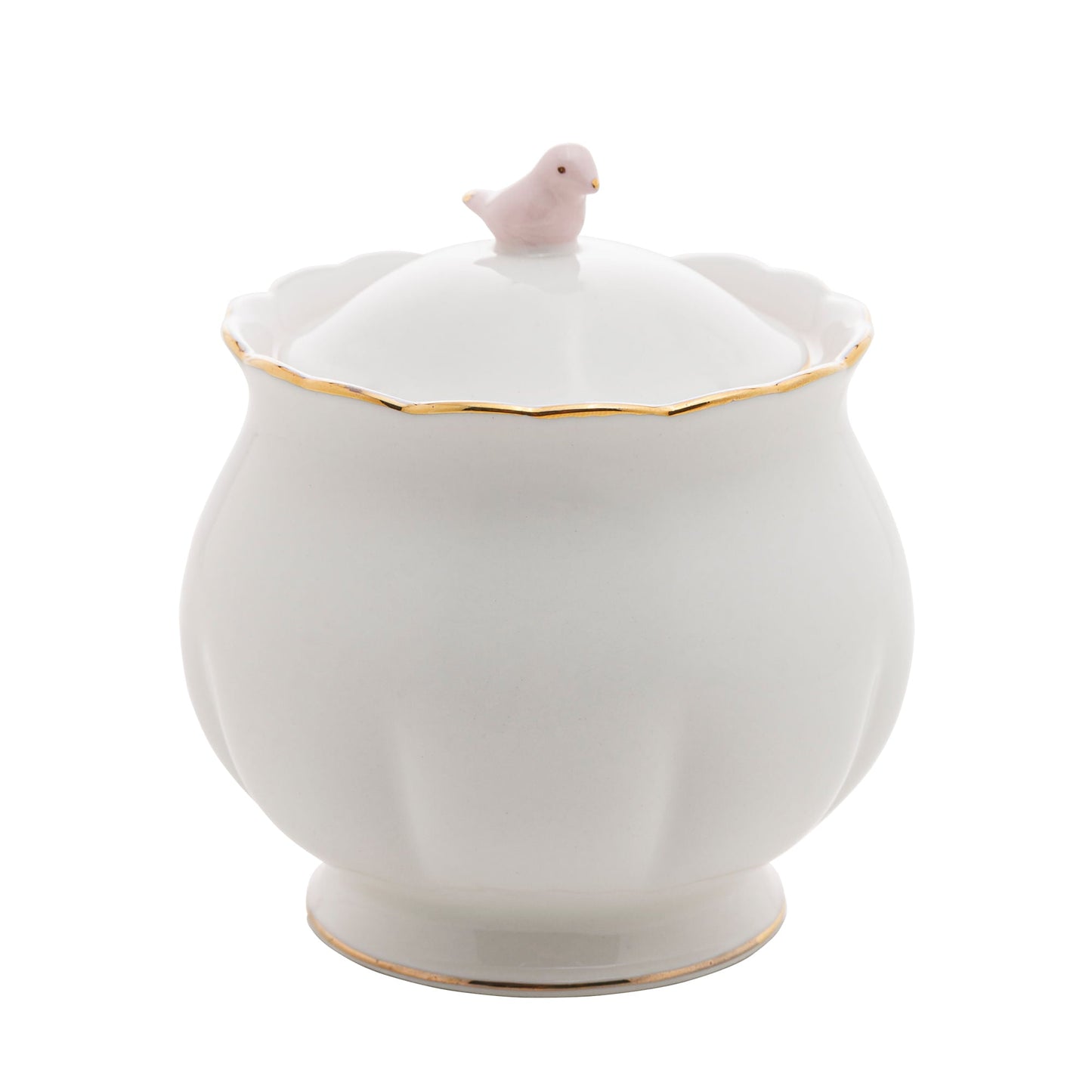 Açucareiro em Porcelana Luxo Birds Rosa Branco 300ml