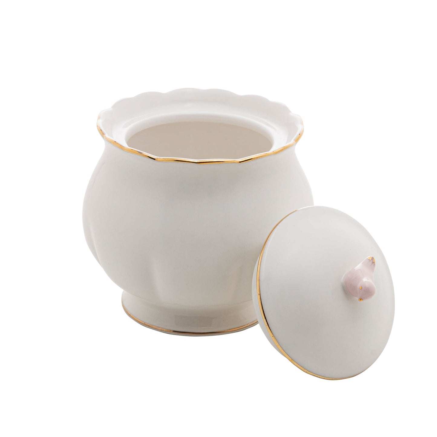 Açucareiro em Porcelana Luxo Birds Rosa Branco 300ml