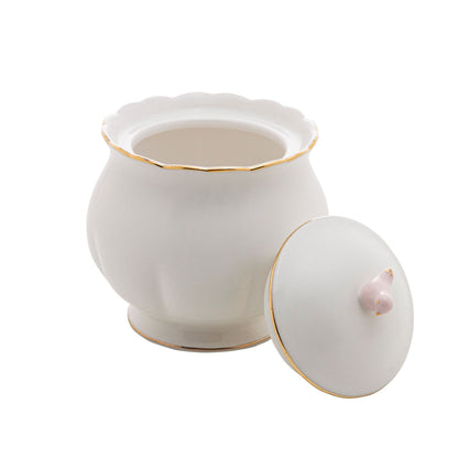 Açucareiro em Porcelana Luxo Birds Rosa Branco 300ml