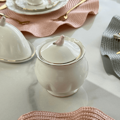 Açucareiro em Porcelana Luxo Birds Rosa Branco 300ml