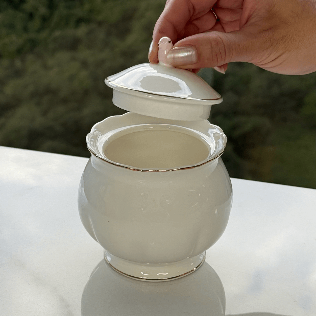 Açucareiro em Porcelana Luxo Birds Rosa Branco 300ml