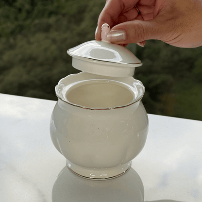 Açucareiro em Porcelana Luxo Birds Rosa Branco 300ml