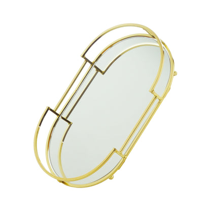 Bandeja Decorativa Metal Dourada 32cm