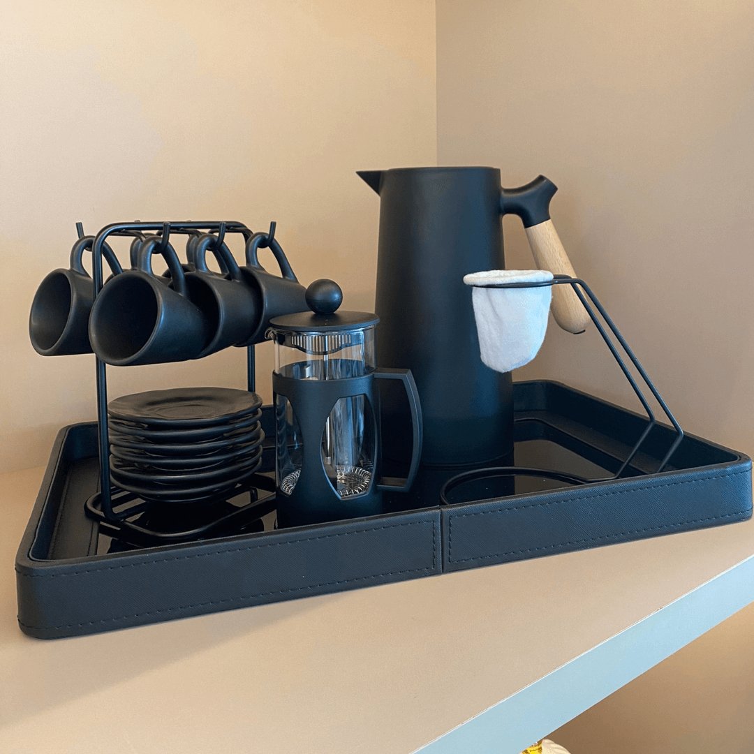 Bandeja em MDF e PU com Vidro Preta 42cm