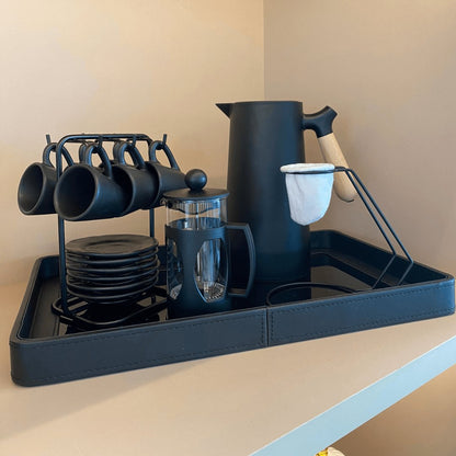 Bandeja em MDF e PU com Vidro Preta 42cm