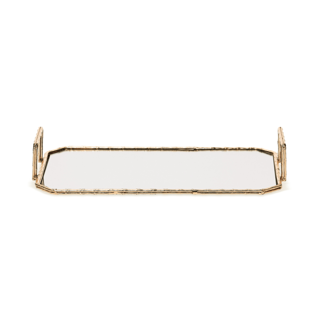 Bandeja em Metal Dourada com Espelho P 39,5cm