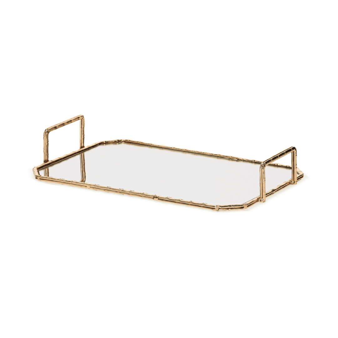 Bandeja em Metal Dourada com Espelho P 39,5cm