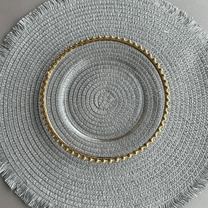 Prato Sobremesa Cristal com Borda Bolinha Dourada Pearl - 20 cm