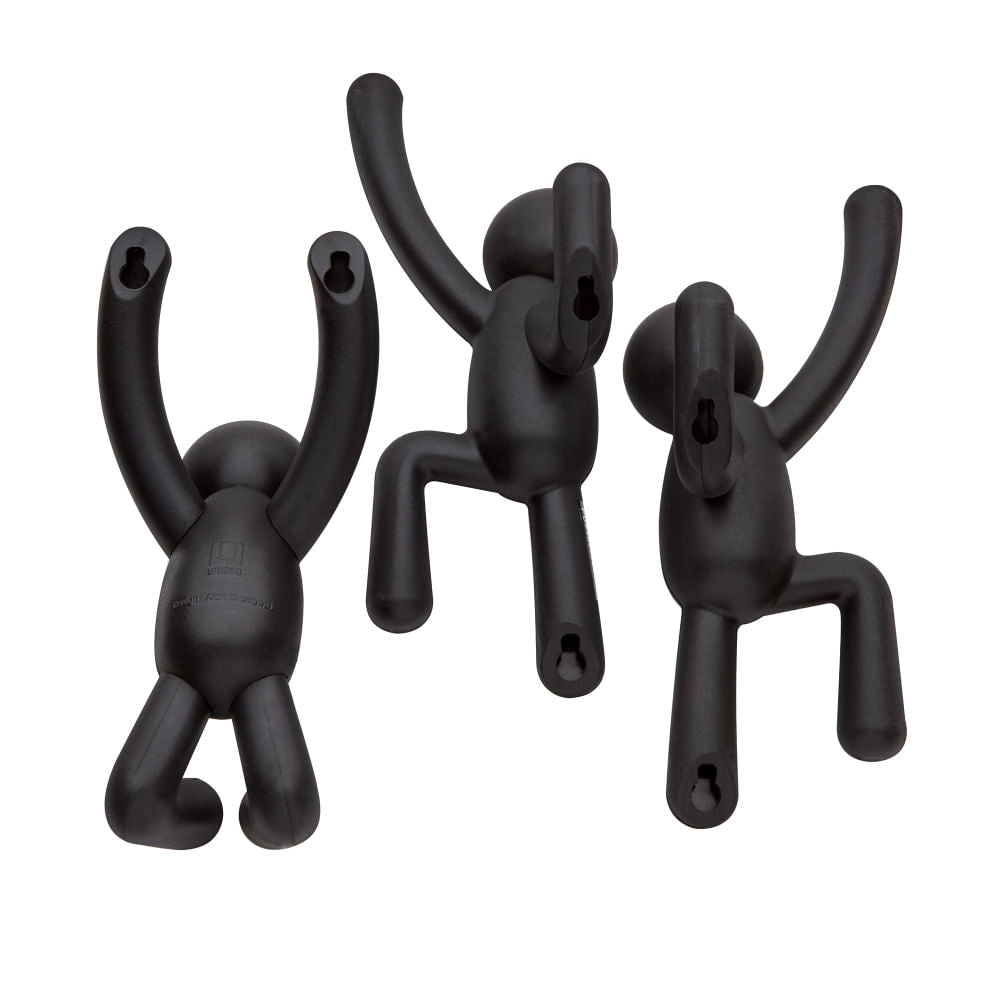Buddy Conjunto Cabideiro Gancho de Parede Preto Umbra - 3 Peças
