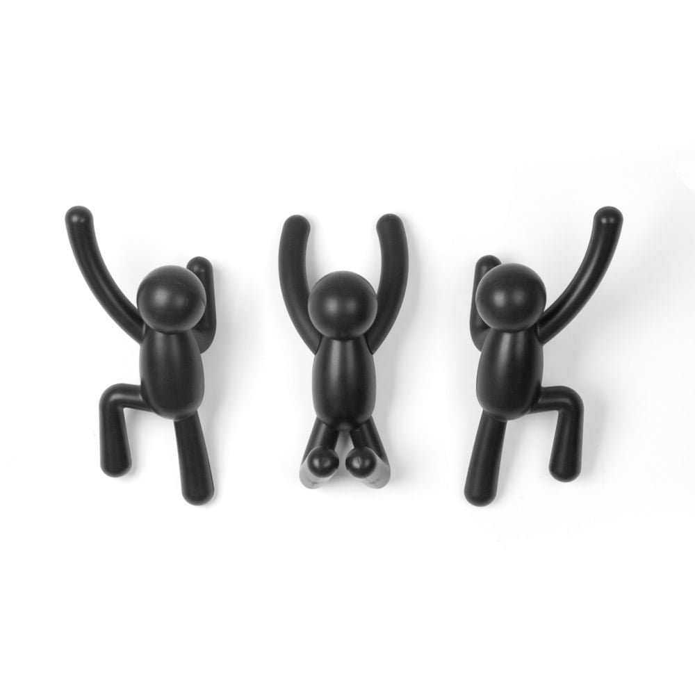 Buddy Conjunto Cabideiro Gancho de Parede Preto Umbra - 3 Peças